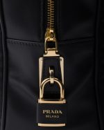 Large Re-Nylon and Leather Top-Handle Bag With Padlock - Image 4